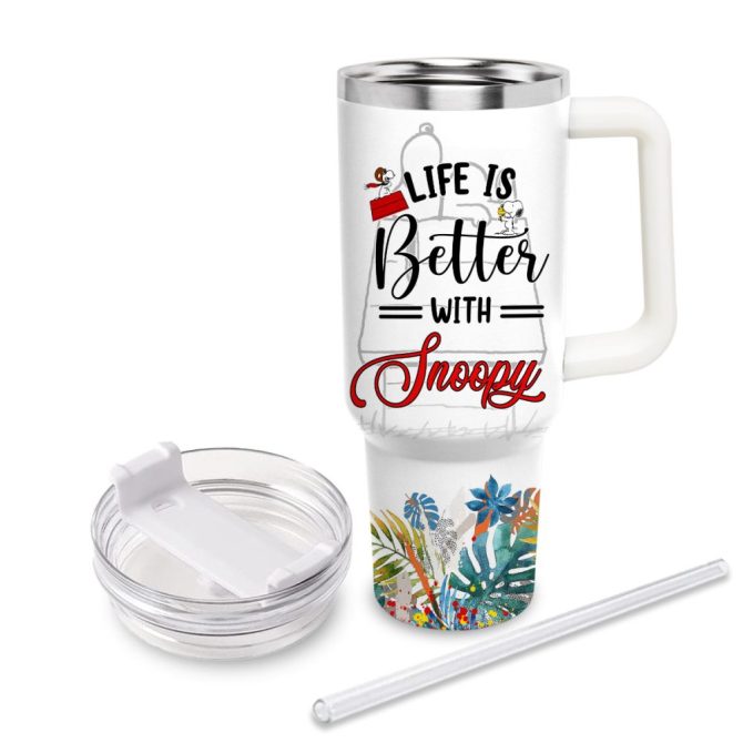 Snoopy Peanuts Cartoon Custom Stanley Quencher 40Oz Stainless Steel Tumbler With Handle - Image 3