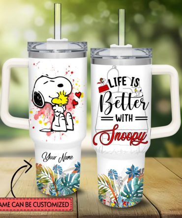 Snoopy Peanuts Cartoon Custom Stanley Quencher 40Oz Stainless Steel Tumbler With Handle