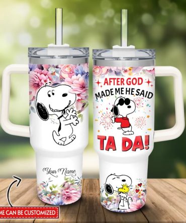 Snoopy Peanuts Cartoon Custom Stanley Quencher 40Oz Stainless Steel Tumbler With Handle