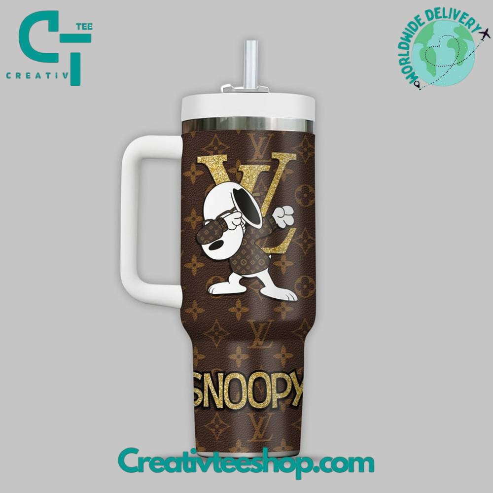 Snoopy X Louis Vuitton Cartoon Custom Stanley Quencher 40Oz Stainless Steel Tumbler With Handle - Image 3