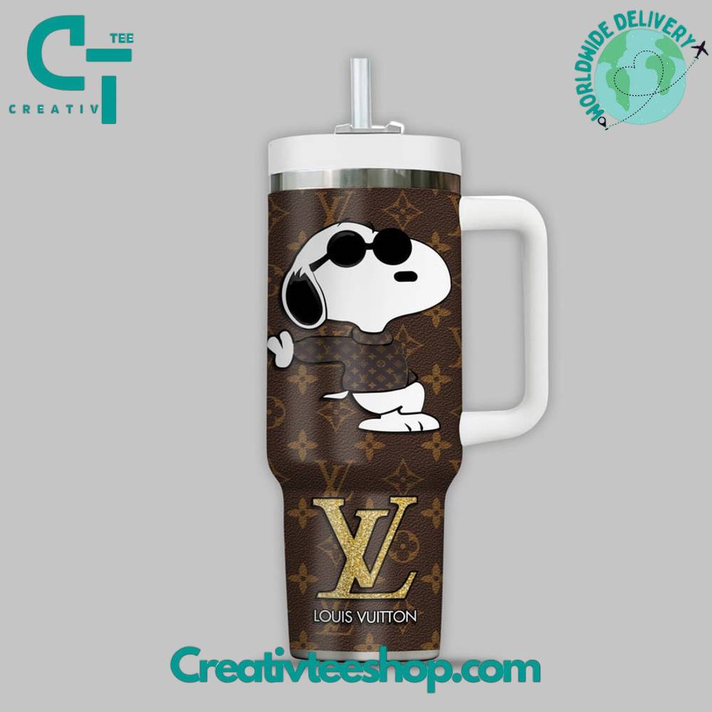 Snoopy X Louis Vuitton Cartoon Custom Stanley Quencher 40Oz Stainless Steel Tumbler With Handle - Image 2
