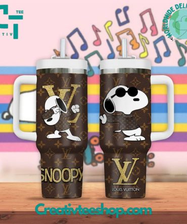 Snoopy X Louis Vuitton Cartoon Custom Stanley Quencher 40Oz Stainless Steel Tumbler With Handle