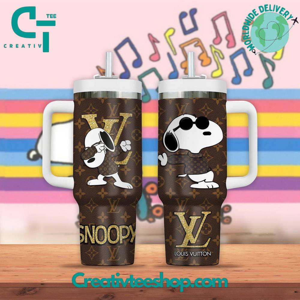 Snoopy X Louis Vuitton Cartoon Custom Stanley Quencher 40Oz Stainless Steel Tumbler With Handle