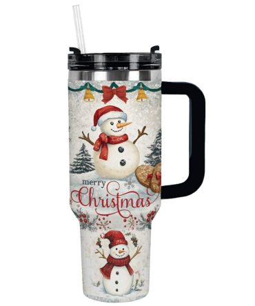 Snowy Christmas Custom Stanley Quencher 40Oz Stainless Steel Tumbler With Handle