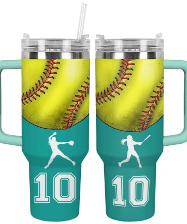 Softball Custom Stanley Quencher 40Oz Stainless Steel Tumbler With Handle