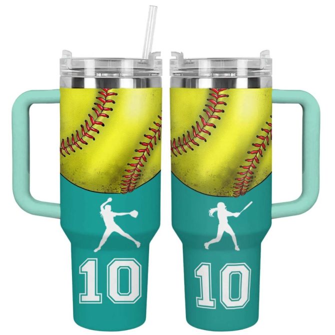 Softball Custom Stanley Quencher 40Oz Stainless Steel Tumbler With Handle