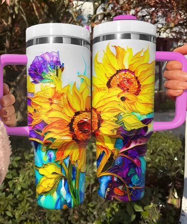 Sparkling Sunflowers Custom Stanley Quencher 40Oz Stainless Steel Tumbler With Handle