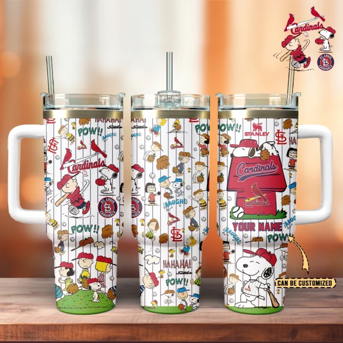 St. Louis Cardinals X Peanuts Mlb Custom Stanley Quencher 40Oz Stainless Steel Tumbler With Handle