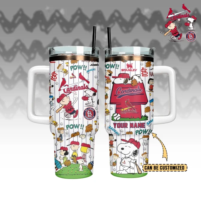 St. Louis Cardinals X Peanuts Mlb Custom Stanley Quencher 40Oz Stainless Steel Tumbler With Handle - Image 3