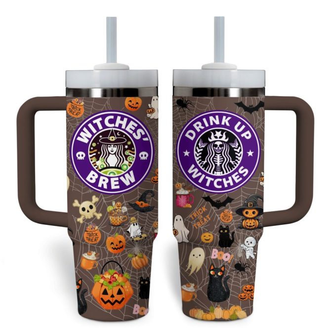 Starbucks Halloween Drinks Custom Stanley Quencher 40Oz Stainless Steel Tumbler With Handle - Image 4