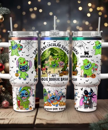 Stitch And The Nightmare Before Christmas Movies Custom Stanley Quencher 40Oz Stainless Steel Tumbler With Handle
