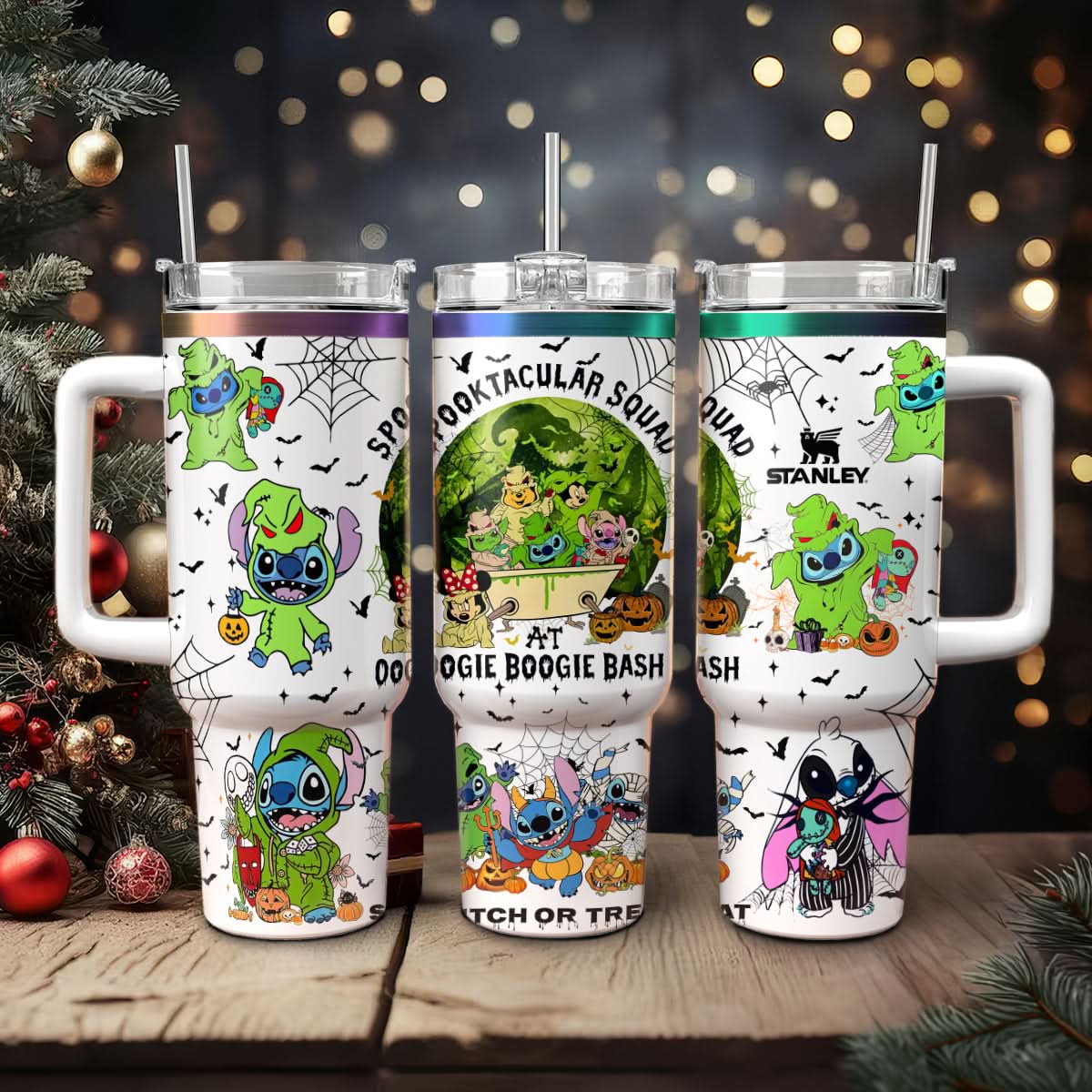 Stitch And The Nightmare Before Christmas Movies Custom Stanley Quencher 40Oz Stainless Steel Tumbler With Handle