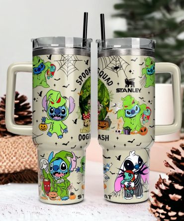 Stitch And The Nightmare Before Christmas Movies Custom Stanley Quencher 40Oz Stainless Steel Tumbler With Handle