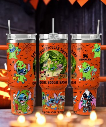 Stitch And The Nightmare Before Christmas Movies Custom Stanley Quencher 40Oz Stainless Steel Tumbler With Handle