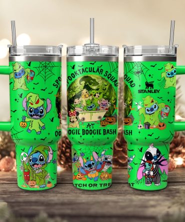 Stitch And The Nightmare Before Christmas Movies Custom Stanley Quencher 40Oz Stainless Steel Tumbler With Handle