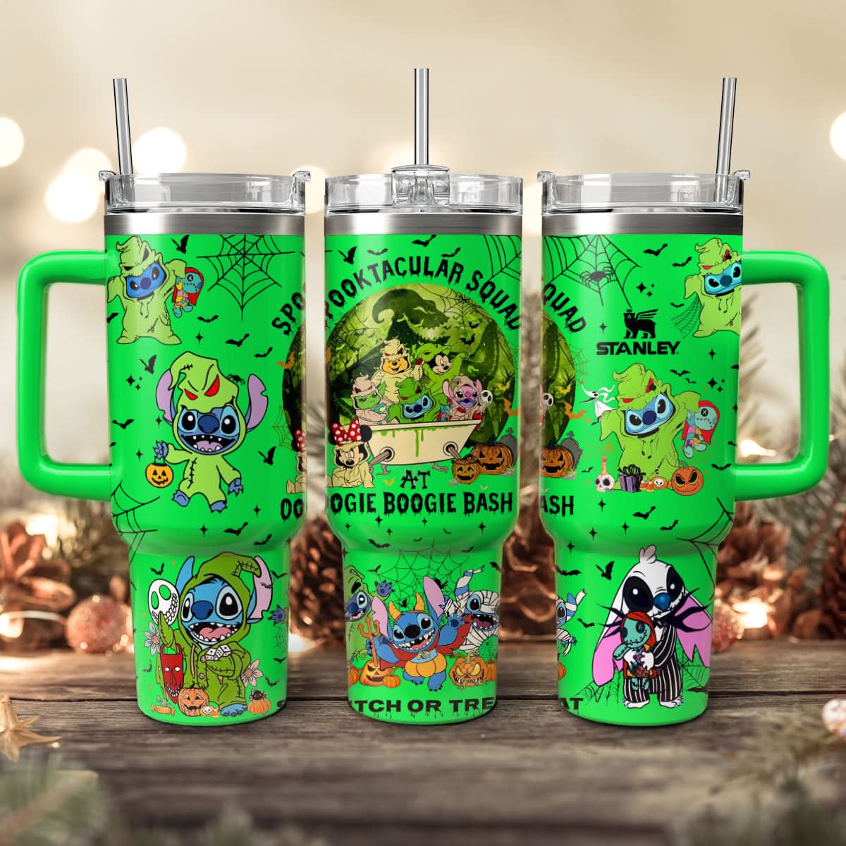 Stitch And The Nightmare Before Christmas Movies Custom Stanley Quencher 40Oz Stainless Steel Tumbler With Handle