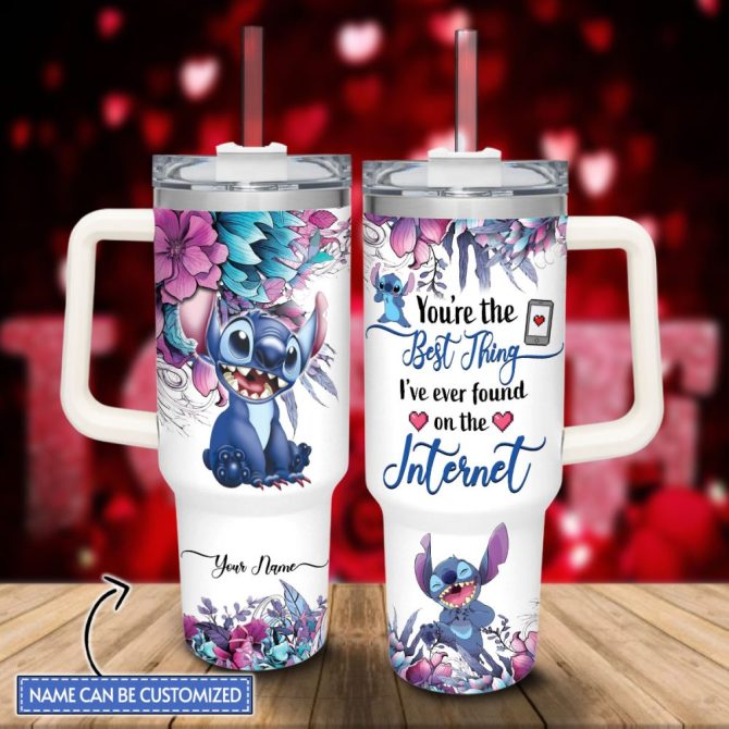Stitch Cartoon Custom Stanley Quencher 40Oz Stainless Steel Tumbler With Handle