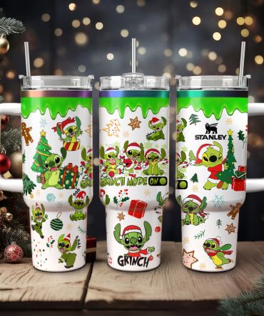 Stitch Cosplay Grinch Cartoon Christmas Custom Stanley Quencher 40Oz Stainless Steel Tumbler With Handle