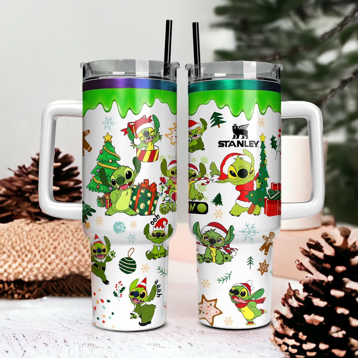 Stitch Cosplay Grinch Cartoon Christmas Custom Stanley Quencher 40Oz Stainless Steel Tumbler With Handle - Image 2