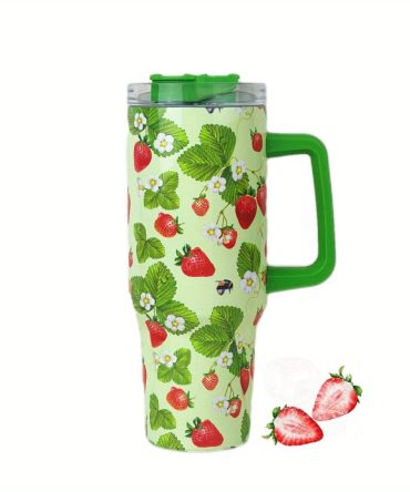 Strawberry Custom Stanley Quencher 40Oz Stainless Steel Tumbler With Handle