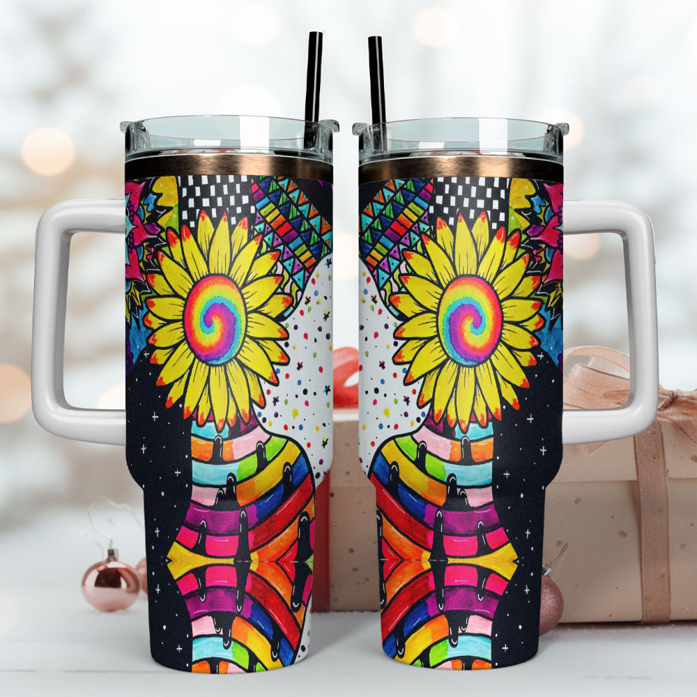 Sunflower Art Custom Stanley Quencher 40Oz Stainless Steel Tumbler With Handle - Image 4