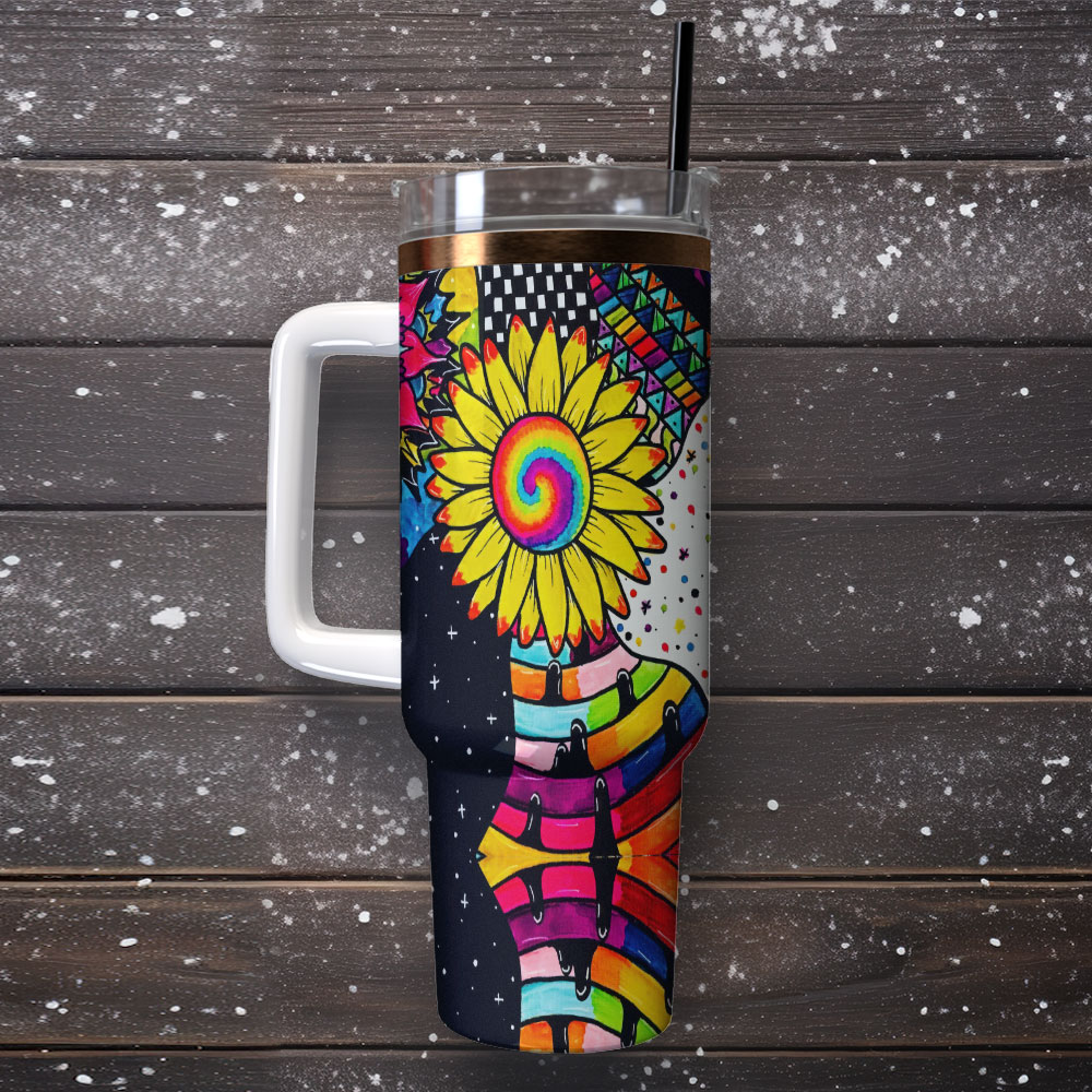 Sunflower Art Custom Stanley Quencher 40Oz Stainless Steel Tumbler With Handle - Image 2