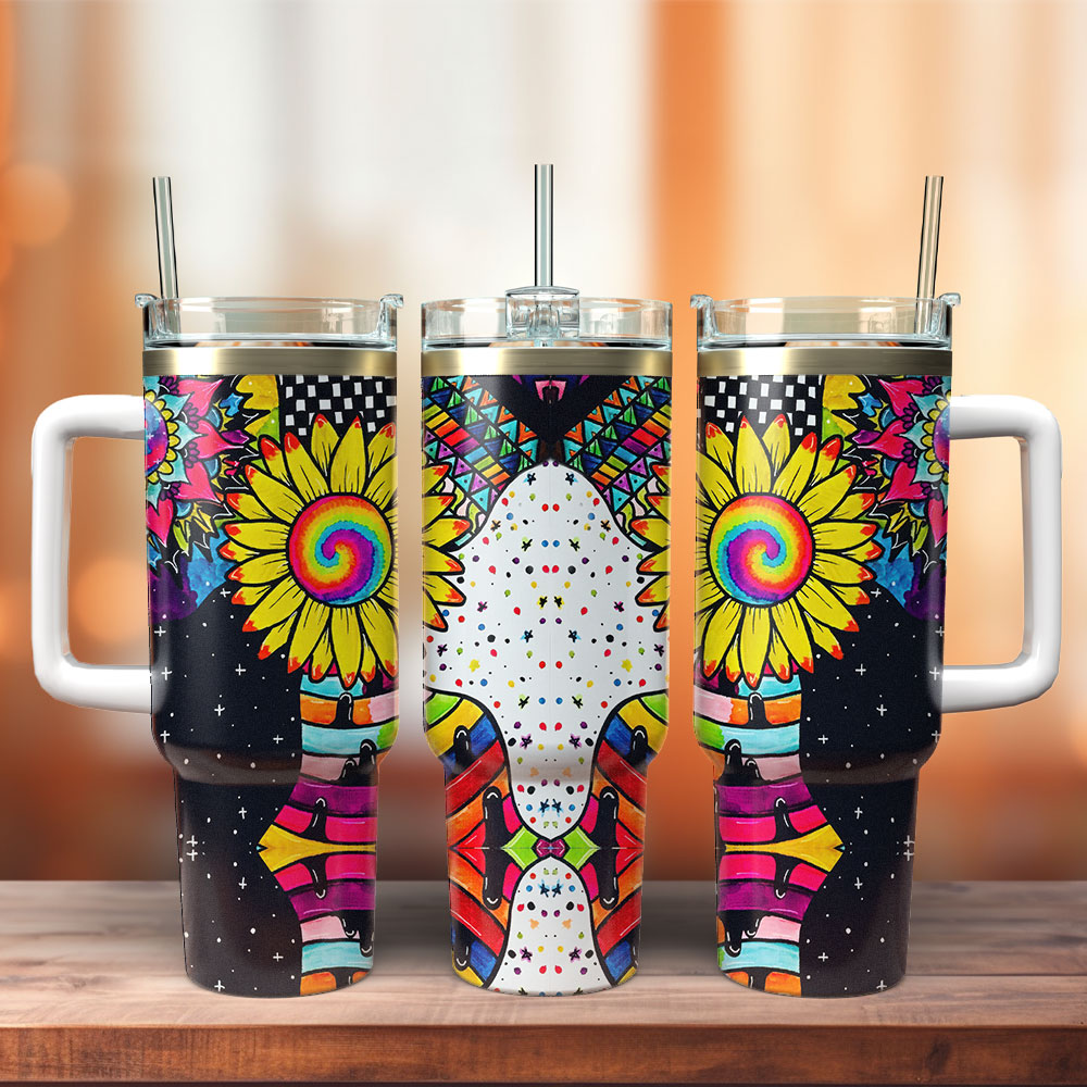 Sunflower Art Custom Stanley Quencher 40Oz Stainless Steel Tumbler With Handle