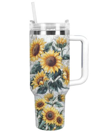 Sunflower Custom Stanley Quencher 40Oz Stainless Steel Tumbler With Handle