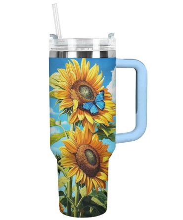 Sunflower Custom Stanley Quencher 40Oz Stainless Steel Tumbler With Handle