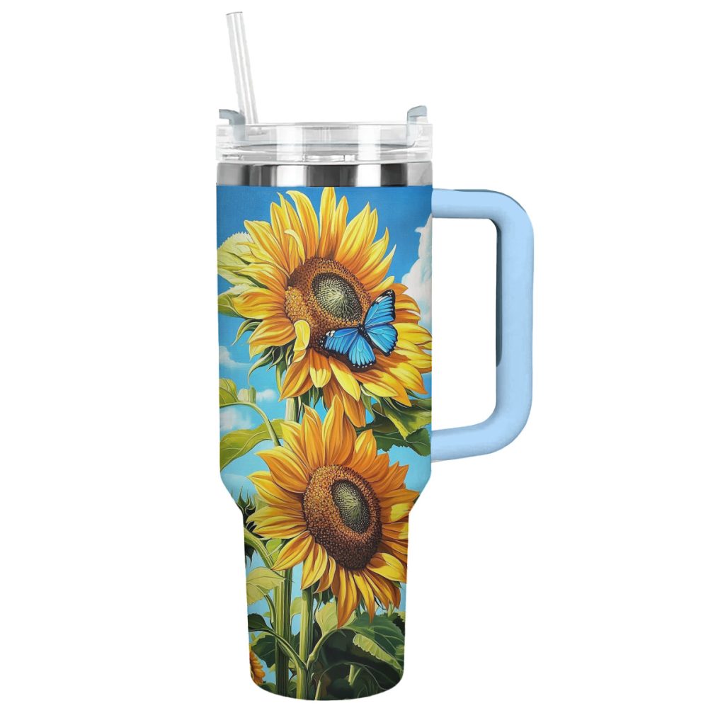 Sunflower Custom Stanley Quencher 40Oz Stainless Steel Tumbler With Handle