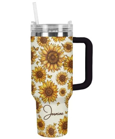 Sunflower Custom Stanley Quencher 40Oz Stainless Steel Tumbler With Handle