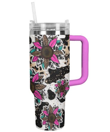 Sunflower Custom Stanley Quencher 40Oz Stainless Steel Tumbler With Handle