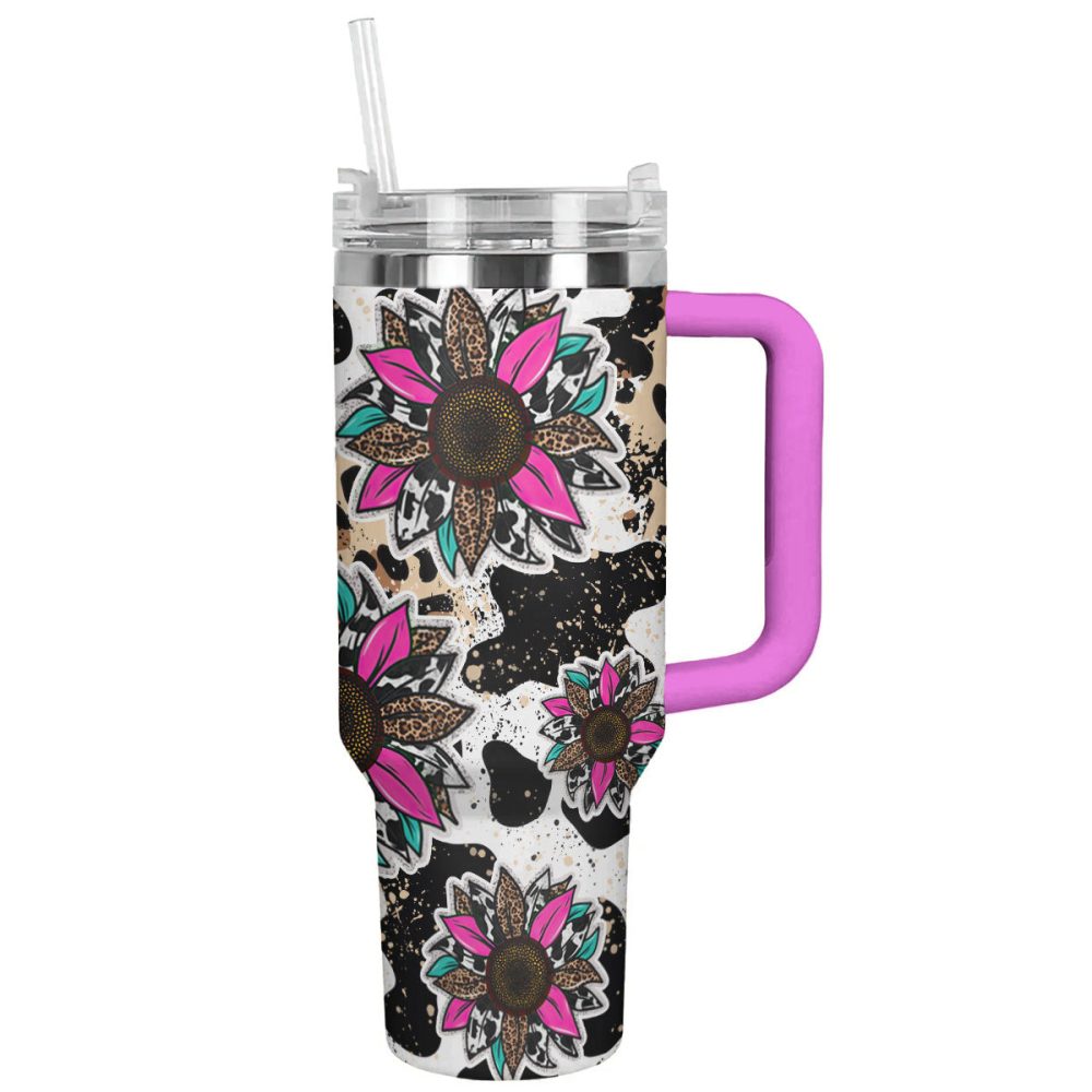 Sunflower Custom Stanley Quencher 40Oz Stainless Steel Tumbler With Handle