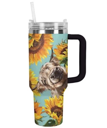 Sunflower Custom Stanley Quencher 40Oz Stainless Steel Tumbler With Handle
