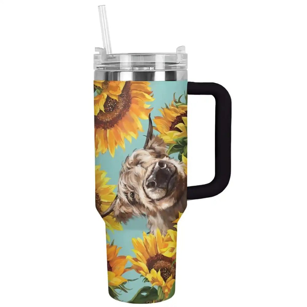 Sunflower Custom Stanley Quencher 40Oz Stainless Steel Tumbler With Handle