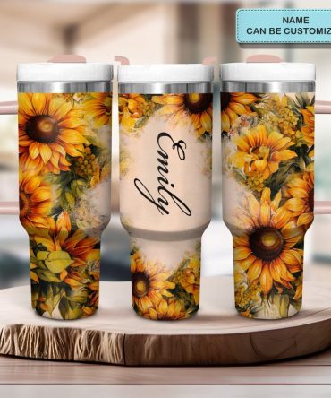 Sunflower Custom Stanley Quencher 40Oz Stainless Steel Tumbler With Handle