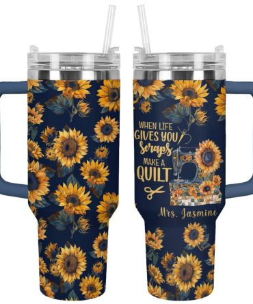 Sunflower Custom Stanley Quencher 40Oz Stainless Steel Tumbler With Handle