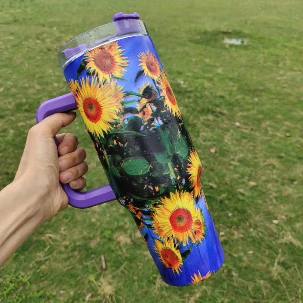 Sunflower Custom Stanley Quencher 40Oz Stainless Steel Tumbler With Handle
