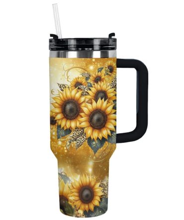 Sunflower Custom Stanley Quencher 40Oz Stainless Steel Tumbler With Handle