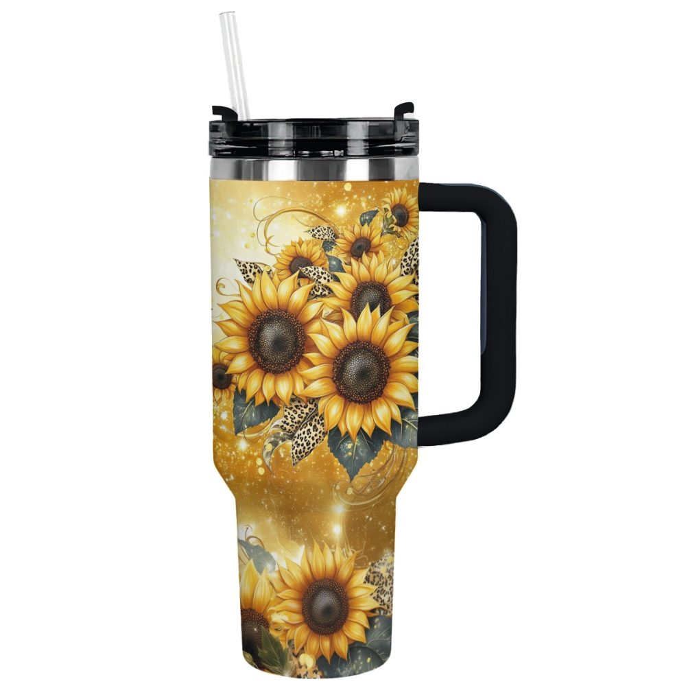 Sunflower Custom Stanley Quencher 40Oz Stainless Steel Tumbler With Handle