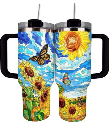 Sunflower Custom Stanley Quencher 40Oz Stainless Steel Tumbler With Handle