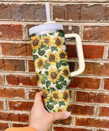 Sunflower Custom Stanley Quencher 40Oz Stainless Steel Tumbler With Handle