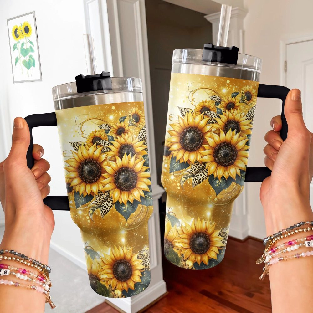 Sunflower Custom Stanley Quencher 40Oz Stainless Steel Tumbler With Handle - Image 3