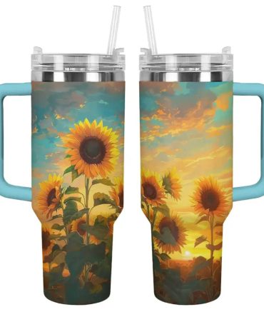 Sunflower Custom Stanley Quencher 40Oz Stainless Steel Tumbler With Handle