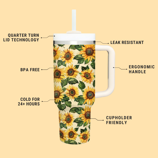 Sunflower Custom Stanley Quencher 40Oz Stainless Steel Tumbler With Handle - Image 3