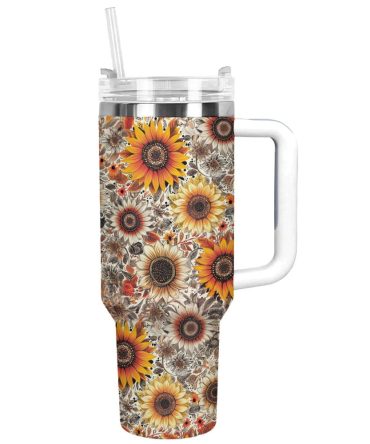 Sunflower Custom Stanley Quencher 40Oz Stainless Steel Tumbler With Handle