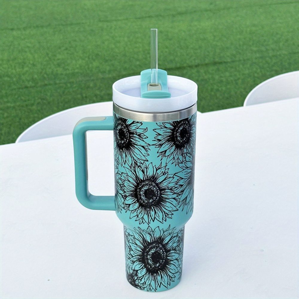 Sunflower Custom Stanley Quencher 40Oz Stainless Steel Tumbler With Handle