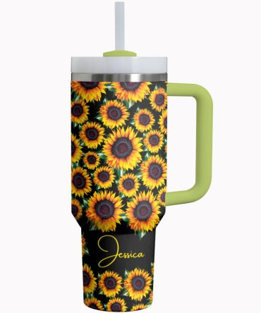 Sunflower Custom Stanley Quencher 40Oz Stainless Steel Tumbler With Handle