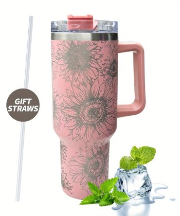 Sunflower Print Custom Stanley Quencher 40Oz Stainless Steel Tumbler With Handle