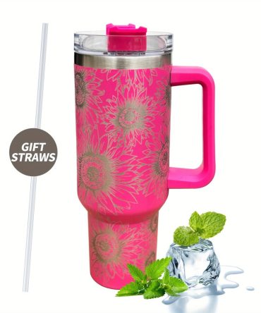 Sunflower Print Custom Stanley Quencher 40Oz Stainless Steel Tumbler With Handle